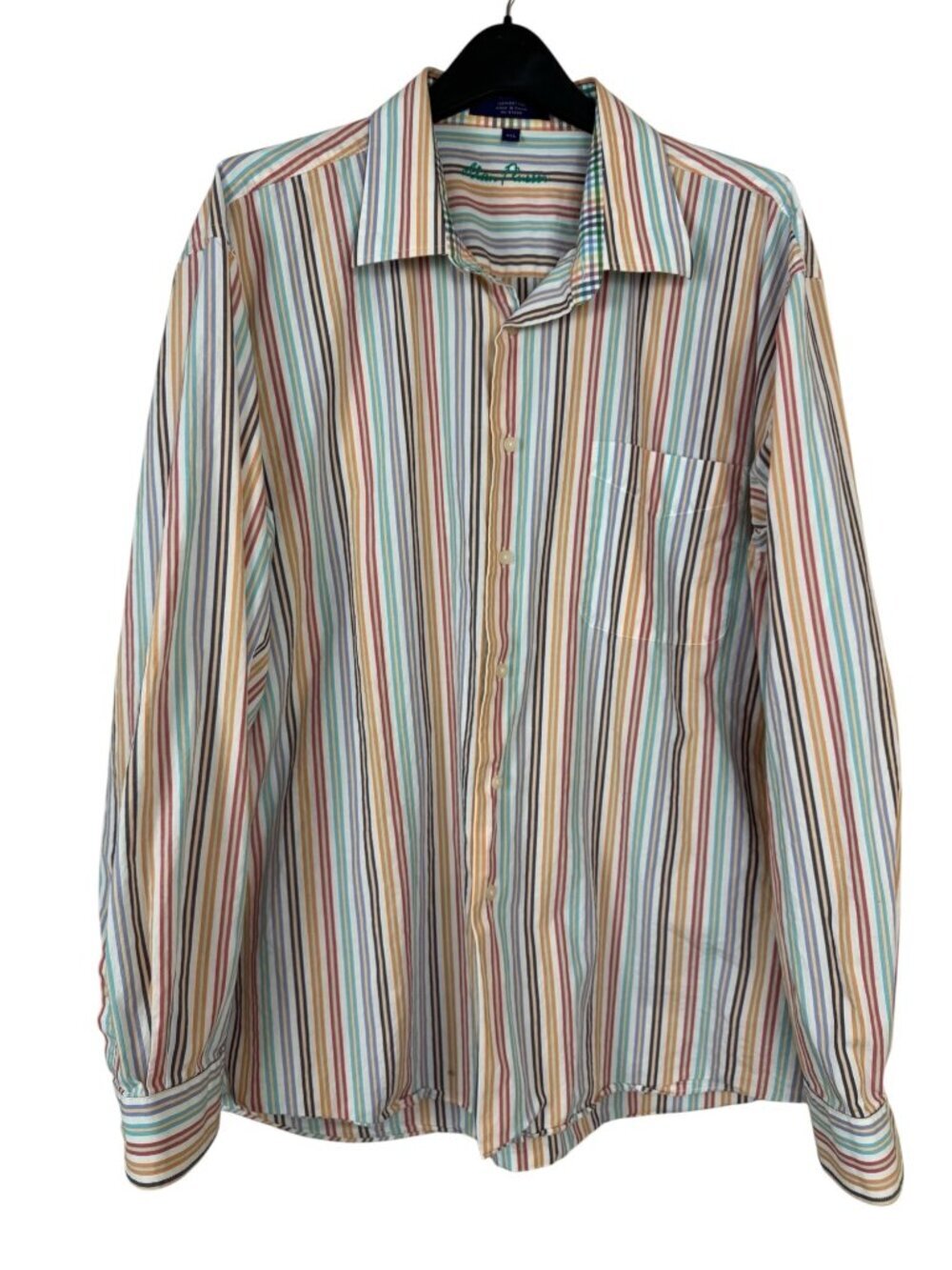 Alan Flusser 100% Cotton Button Down Shirt Striped XXL Colorful Contasting Cuff
